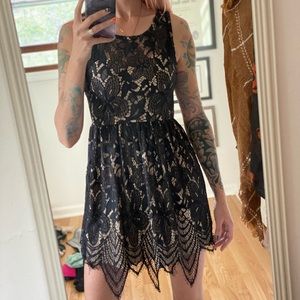 🖤 Black lace sheer overlay special occasion skater dress 🖤